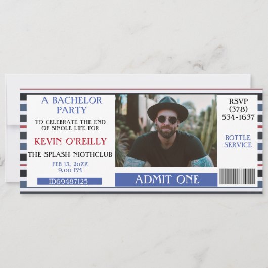 学士号またはStagパーティーフォト招待状チケット 招待状 (正面)