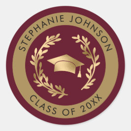 学帽と花輪 栗色 金色 平成20XX年度卒業生 ラウンドシール