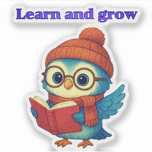 学成長 – かわいい読フクロウのステッカー(3") シール (正面)