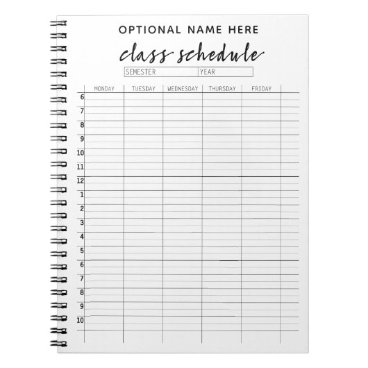 学期の授業日程 – 白黒 ノートブック (正面)