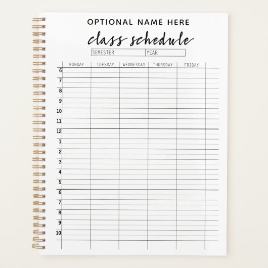 学期の授業日程 – 白黒 プランナー手帳 (正面)