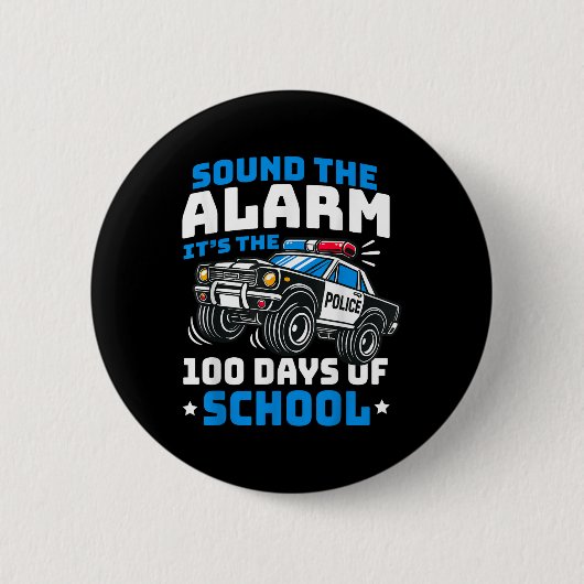 学校おもしろい警察の車の100日目Sの100日 缶バッジ (正面)