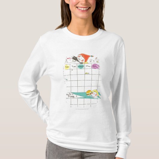 学校およびタイムテーブルによって遊んでいる女の子 Tシャツ (正面)