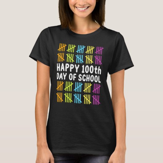 学校お祝い学生先生ハッピー100日目 Tシャツ (正面)