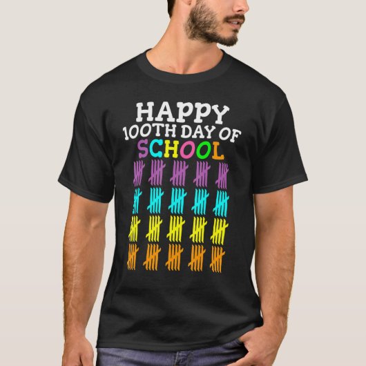 学校お祝い学生先生ハッピー100日目 Tシャツ (正面)