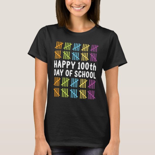 学校お祝い学生先生ハッピー100日目 Tシャツ (正面)