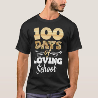 学校が大好きヒョウ柄の100日カウントダウン先生 100日目の授業 Tシャツ