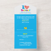 学校が大好き！ 学校に戻ろう カートゥーン 卒業 オールインワン招待状 (内側)