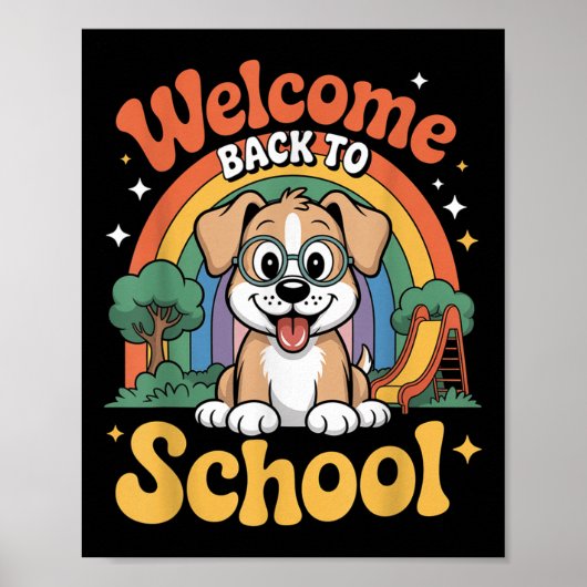 学校が始まるよ かわいい犬のイラスト キッズの絵 ポスター (正面)