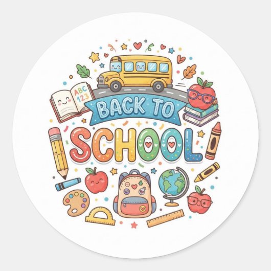 学校が始まるよ。可愛い。カラフル。 ラウンドシール (正面)