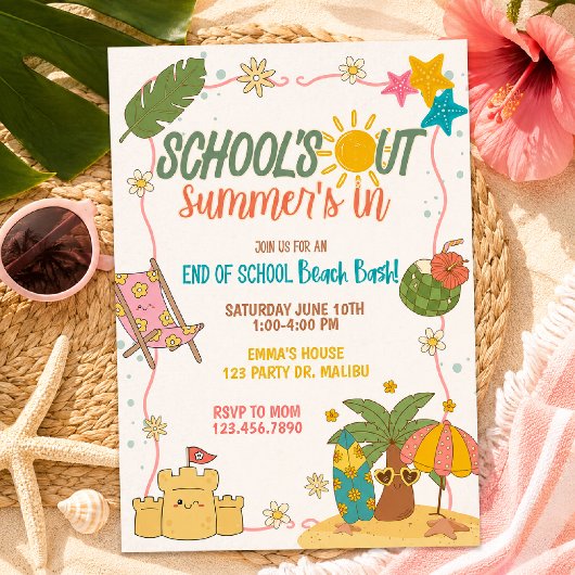 学校が終わって夏の始まり!ビーチパーティーのお知らせ 招待状