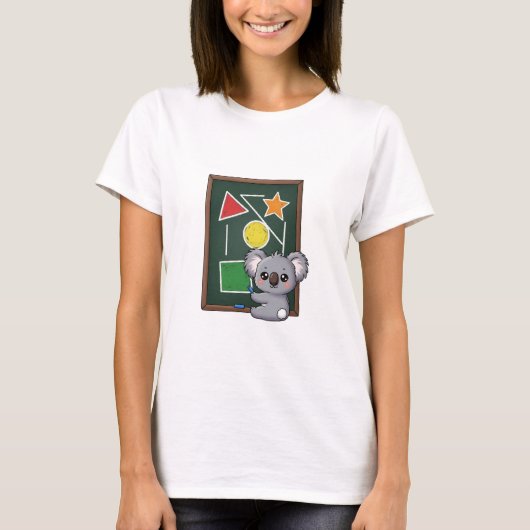 学校で幾何学模様を描くかわいい灰色のコアラ Tシャツ (正面)