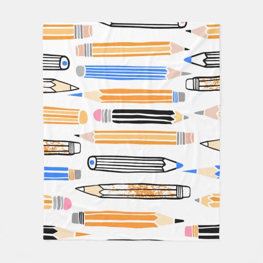 学校で手描きの鉛筆イラスト フリースブランケット (正面)