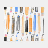 学校で手描きの鉛筆イラスト フリースブランケット (正面(横))