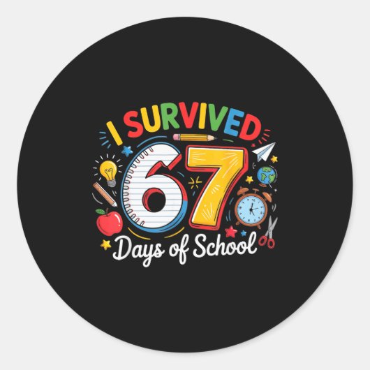 学校で67日間生き残った 面白い 6 7 メメ 先生 ラウンドシール (正面)