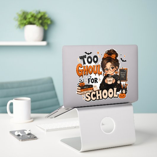 学校にはゴーストすぎ ハロウィン先生ステッカー シール (デスク上のノートパソコン)