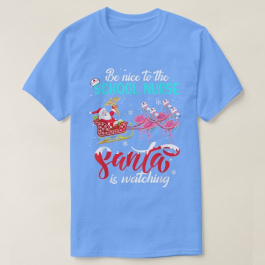 学校に優しいサンタはナースを見ているクリスマス Tシャツ (デザイン正面)