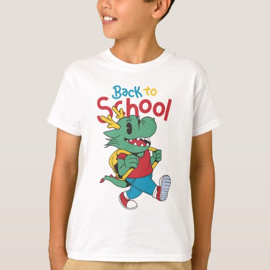 学校に戻るドラゴン漫画Tシャツデザイン Tシャツ (正面)