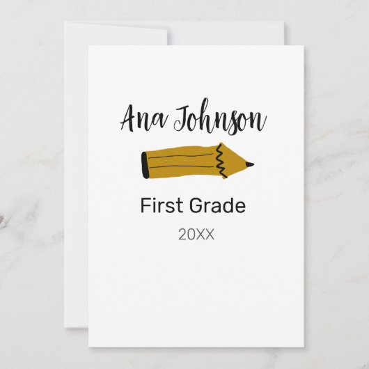 学校に戻る鉛筆に名前と学年とクラスを追加 招待状 (正面)