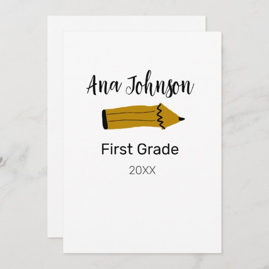 学校に戻る鉛筆に名前と学年とクラスを追加 招待状 (正面/裏面)