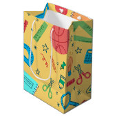 学校に戻る黄色の文具 ミディアムペーパーバッグ (正面アングル)