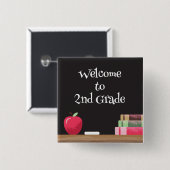 学校に戻る黒板 | Apple | ブックボタン 缶バッジ (正面&裏面)