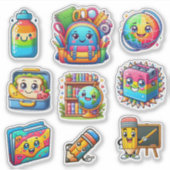 学校に戻る9つのカラフルな要素のセット シール (正面)