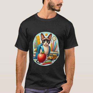 学校に戻る コーニッシュレックス 猫 男の子 女の子 学生 Tシャツ