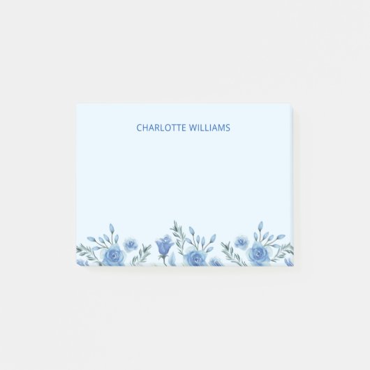 学校に戻る 水彩 ブルー 花の先生 ポストイット (正面)