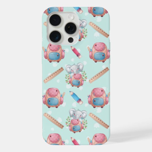 学校に戻る 象のパターン iPhoneケース (裏面)