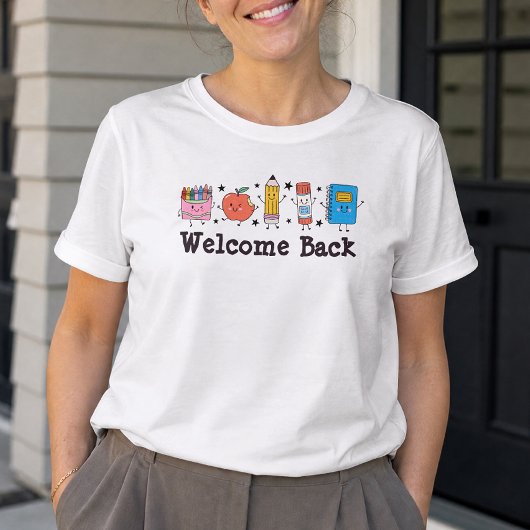 学校に戻ろう かわいい文房具の友達 Tシャツ