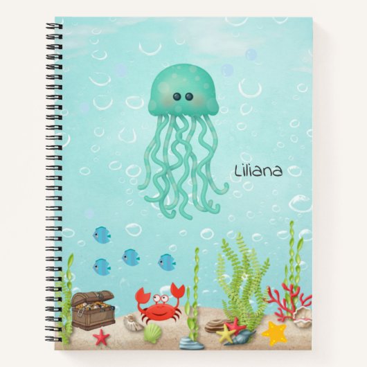 学校に楽しく戻ろう！かわいいクラゲのカラフルな子供向け ノートブック (正面)