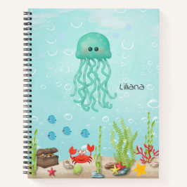学校に楽しく戻ろう！かわいいクラゲのカラフルな子供 ノートブック