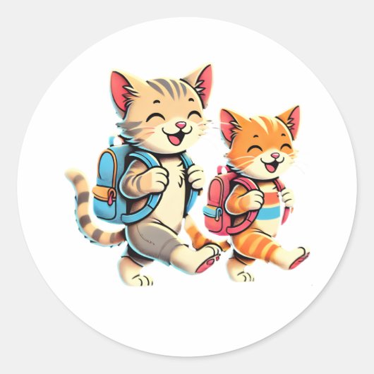 学校に行く幸せな友達 ラウンドシール (正面)