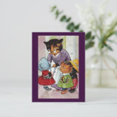 学校に行く準備ができている子猫 ポストカード (スタンド正面)