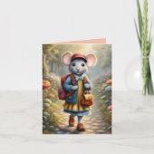 学校に行く途中の可愛いネズミの女カスタム子 カード (正面)