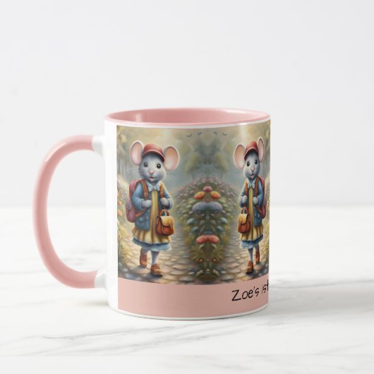 学校に行く途中の可愛いネズミの女カスタム子 マグカップ (左)