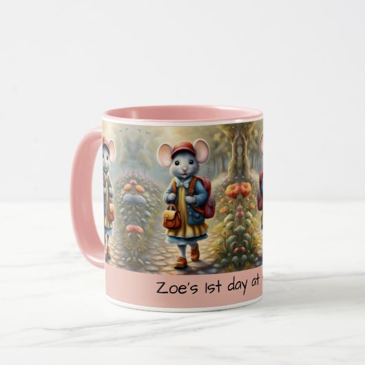 学校に行く途中の可愛いネズミの女カスタム子 マグカップ (正面左)