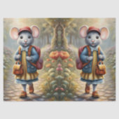 学校に行く途中の可愛いネズミの少女 薄葉紙 (正面)