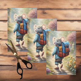 学校に行く途中の可愛いネズミの少年 薄葉紙