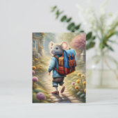 学校に行く途中の可愛いネズミカスタム少年 ポストカード (スタンド正面)