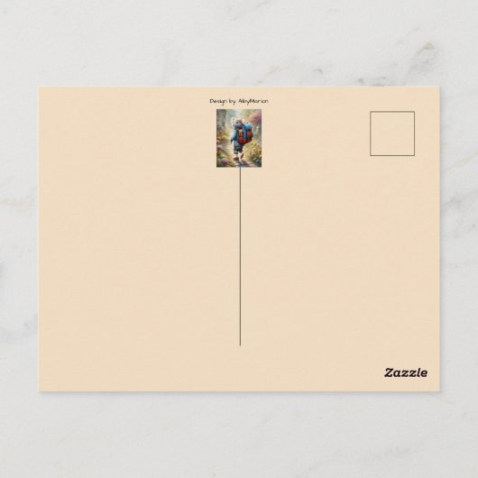 学校に行く途中の可愛いネズミカスタム少年 ポストカード (裏面)