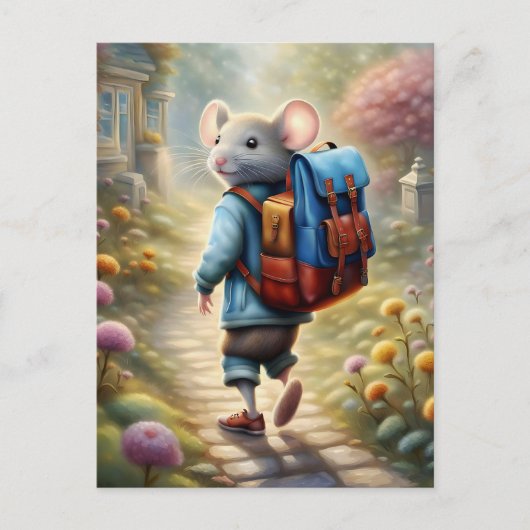 学校に行く途中の可愛いネズミカスタム少年 ポストカード (正面)