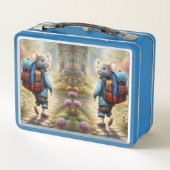 学校に行く途中の可愛いネズミカスタム少年 メタルランチボックス (裏面)