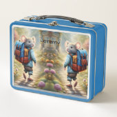 学校に行く途中の可愛いネズミカスタム少年 メタルランチボックス (正面)