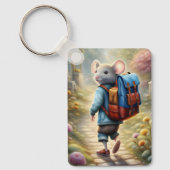 学校に行く途中の可愛いネズミパーソナライズされたの少年 キーホルダー (正面)