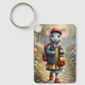 学校に行く途中の可愛いマウスの女の子，パーソナライズ キーホルダー (正面)