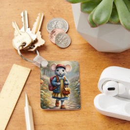 学校に行く途中の可愛いマウスの女の子，パーソナライズ キーホルダー