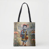 学校に行く途中の可愛いマウスの女の子，パーソナライズ トートバッグ (正面)