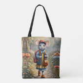 学校に行く途中の可愛いマウスの女の子，パーソナライズ トートバッグ (裏面)